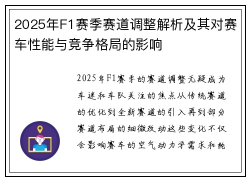 2025年F1赛季赛道调整解析及其对赛车性能与竞争格局的影响 2025年F1赛季赛道调整解析及其对赛车性能与竞争格局的影响
