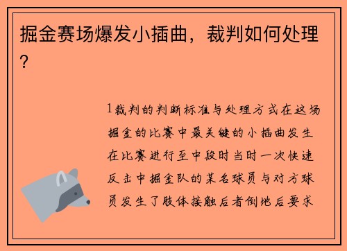 掘金赛场爆发小插曲，裁判如何处理？