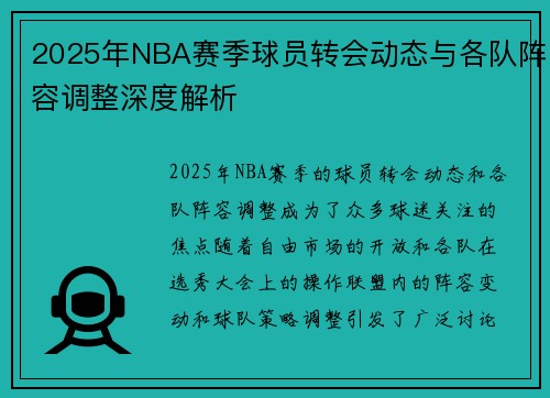 2025年NBA赛季球员转会动态与各队阵容调整深度解析 2025年NBA赛季球员转会动态与各队阵容调整深度解析